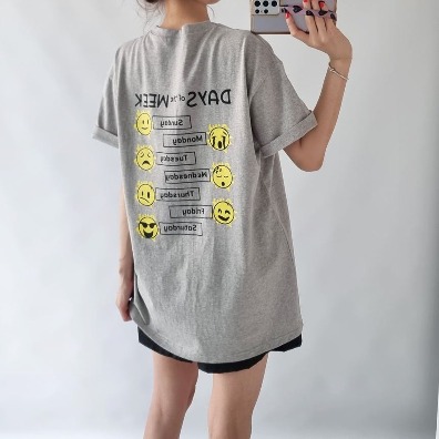퍼니걸스 6709 루즈핏 라운드 스마일 나염 프린팅 반팔 티셔츠